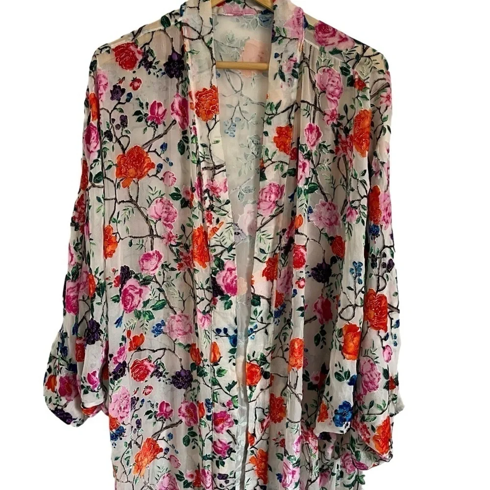 FRANCESCA MIRANDA Francesca Floral Silk Blend Devore Long Kimono‎